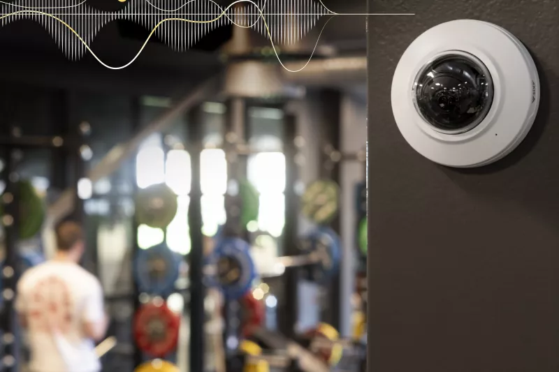Audio Analytics in a camera, used conceptually in a gym.