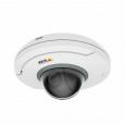AXIS M5075 white and black camera with the AXIS logo is angled on its left