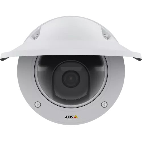 IP Camera AXIS p3245 ve has Remote focus and zoom and Zipstream supporting H.264 and H.265. The camera is viewed with weathershield from front