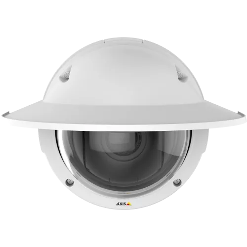 AXIS Q3615-VE IP Camera è dotata di HDTV 1080p a 30 fps con WDR, fino a 60 fps senza WDR. La telecamera è vista dal davanti con schermo di protezione dagli agenti atmosferici