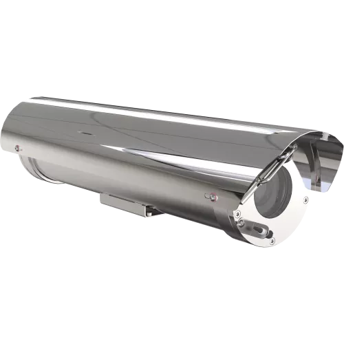 Caméra IP XF60-Q1765 Explosion-Protected en inox. Vue de son angle droit.