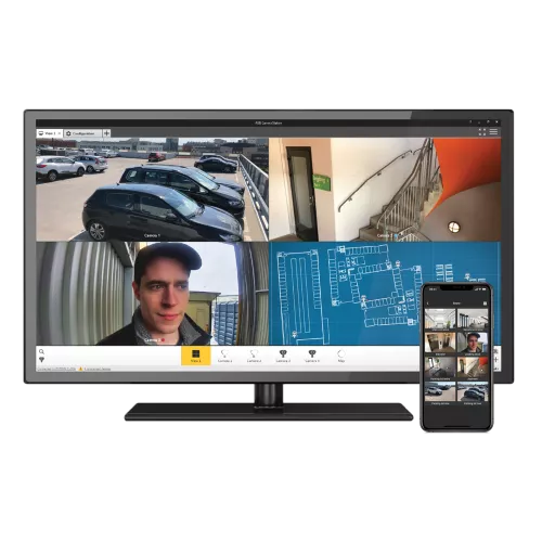 desktop screen and mobile device with video management system