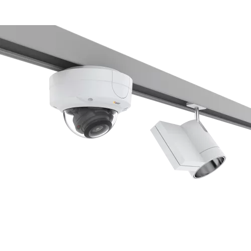 AXIS T91A33 con AXIS T91B21 y AXIS P3228-lv en un riel Zumtobel gris