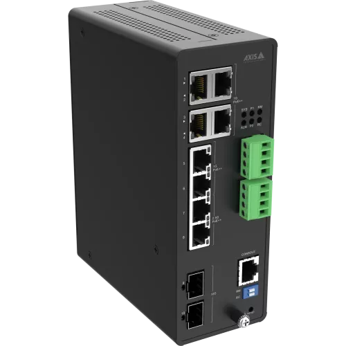AXIS D8208-R Industrial PoE++ Switch, visto dal suo angolo destro