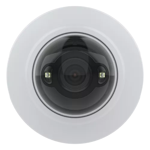 AXIS M4215-LV Dome Camera vista dalla parte anteriore, telaio bianco.