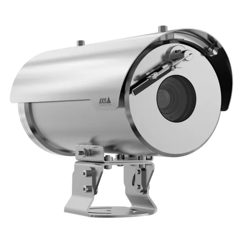 Silver colored camera AXIS XFQ1656 viewed from its right angle.