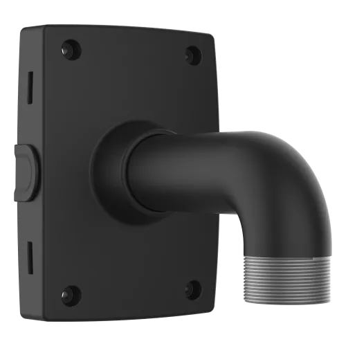 Black pole mount suitable for indoor and outdoor use. TP3301-E is viewed from its right angle.