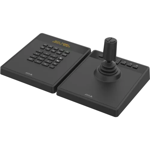 AXIS TU9001 Control Board for professional camera and video management, keypad and joystick next to each other, text on LCD display