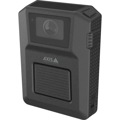 AXIS W102 Body Worn Camera in black color, viewed from left angle