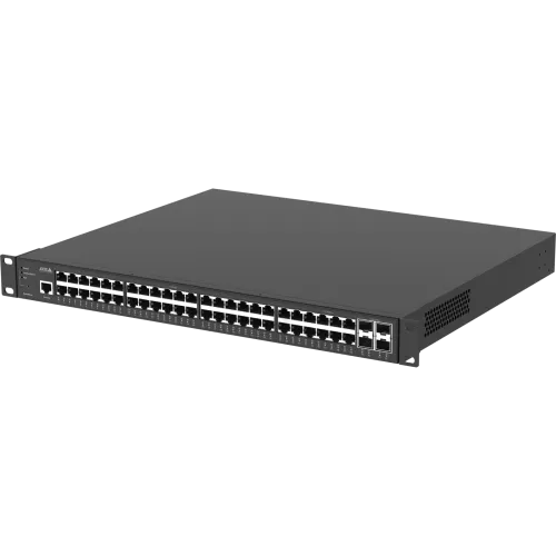 Black AXIS D8248 Managed PoE++ Switch viewed from its left angle