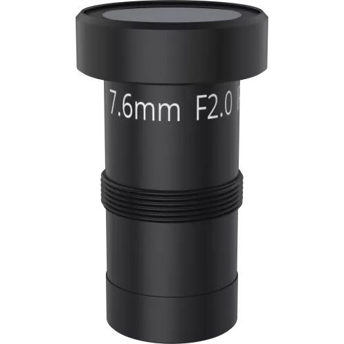 Lens M14 7.6 mm F2.0 IR (黒、正面から見た図)