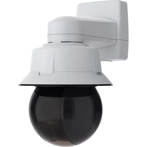PTZ camera with smoked dome wall mount left