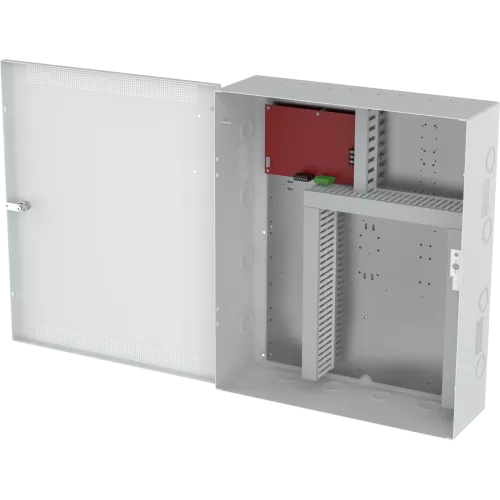 AXIS TA1203 Enclosure with Power Unit, blanc, vu de son angle gauche.