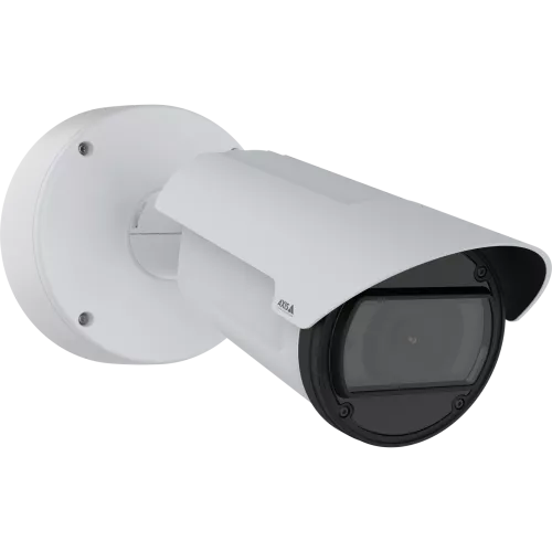 Bullet Camera in white, wall mounted with visible lens and IR illumination