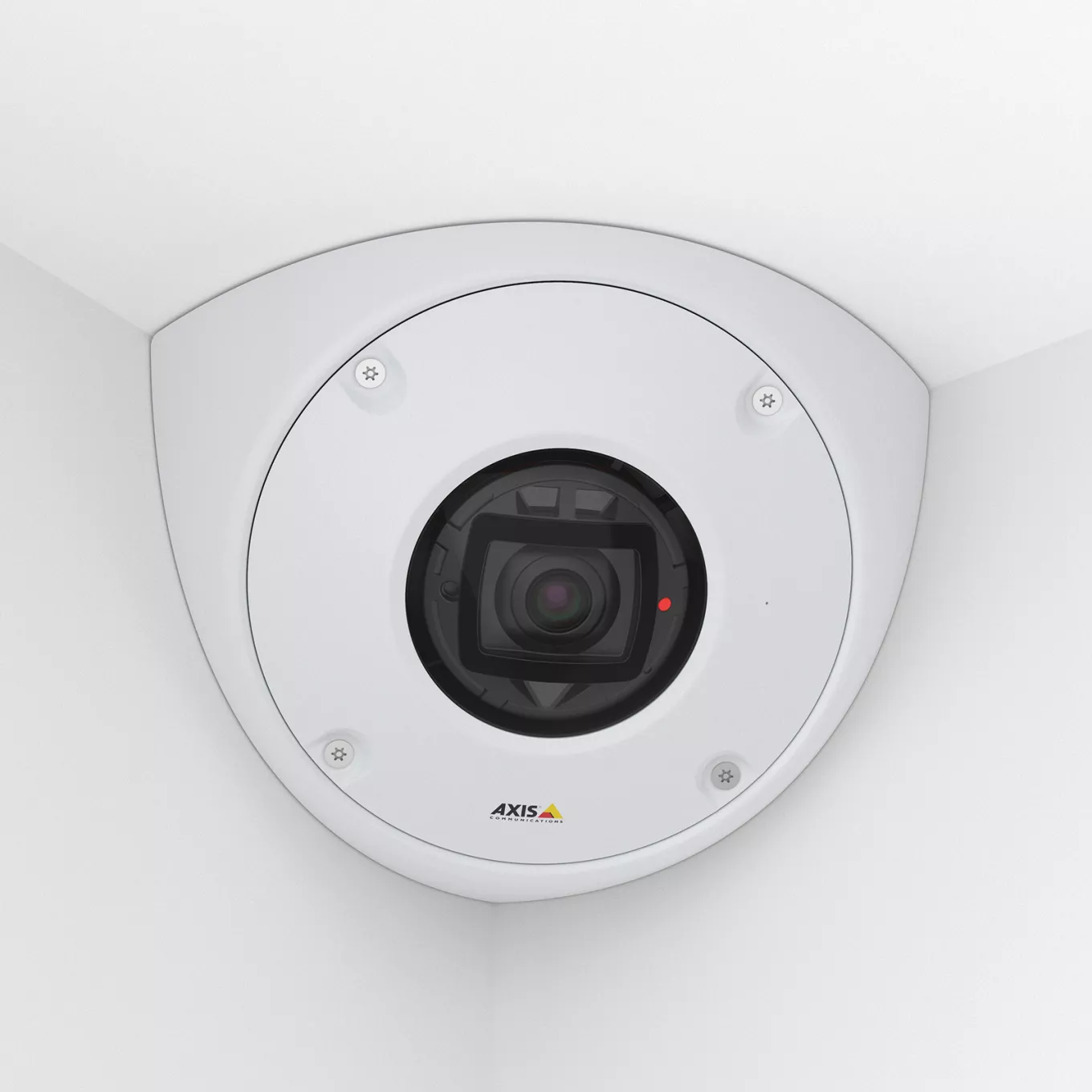 AXIS Q9216-SLV white, mounted in a corner with white walls