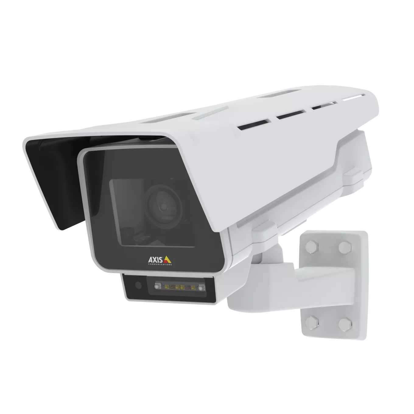 AXIS TQ1902-E IR Illuminator KiT attachded to camera AXIS P1375-E. White cover with black details.