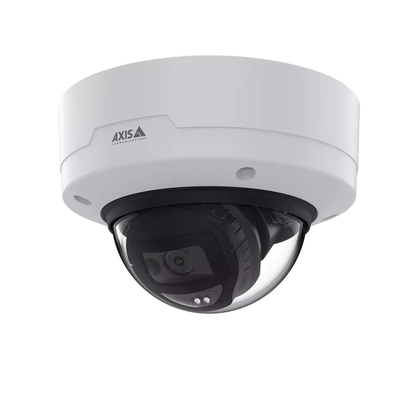 AXIS M3215-LVE in black and white, mounted in the celing