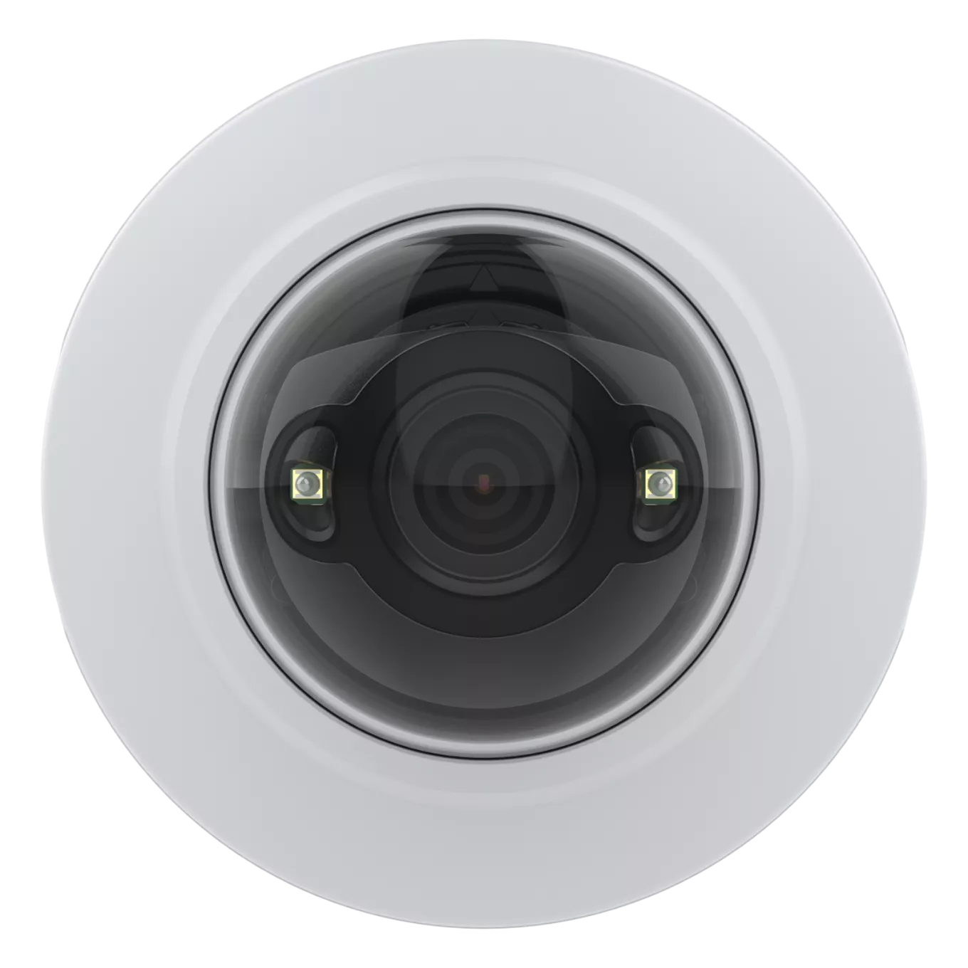 AXIS M4215-LV Dome Camera vista dalla parte anteriore, telaio bianco.
