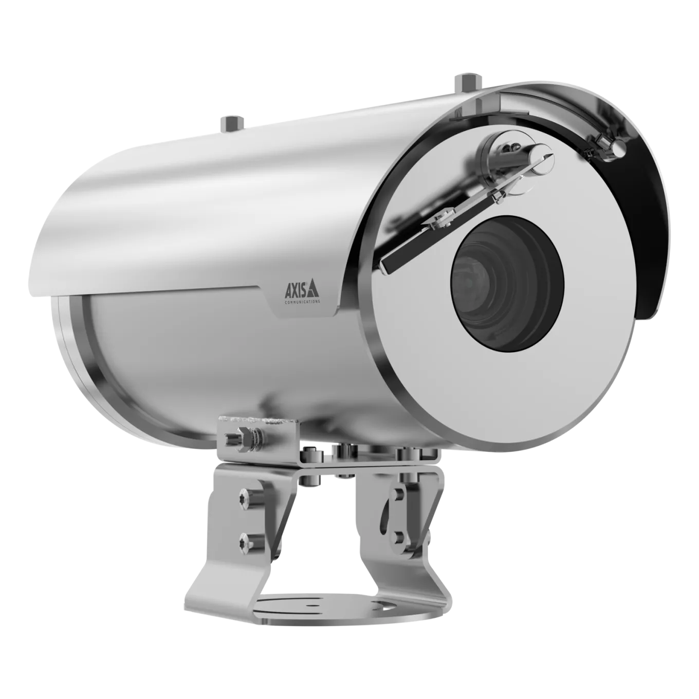 Silver colored camera AXIS XFQ1656 viewed from its right angle.