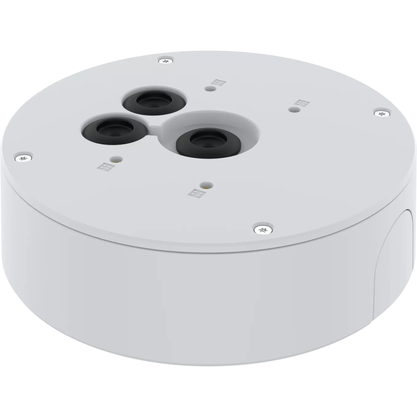 AXIS TQ3601-E - a white round conduit back box with three holes in it.