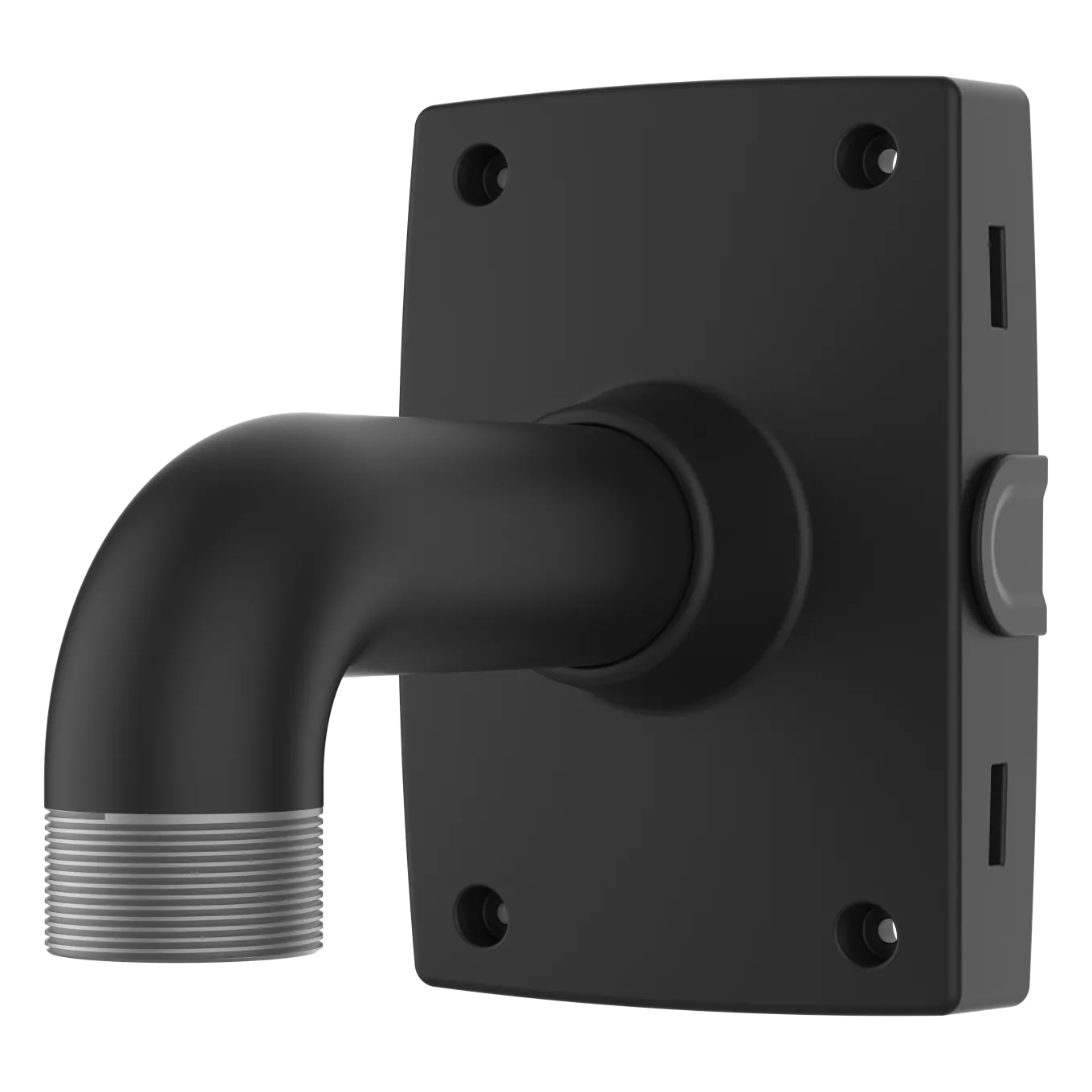 Black pole mount suitable for indoor and outdoor use. TP3301-E is viewed from its left angle.