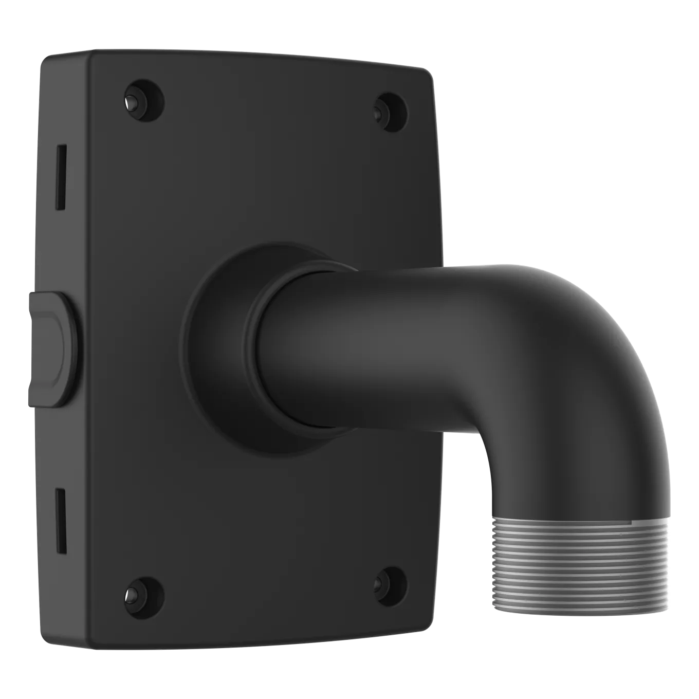 Black pole mount suitable for indoor and outdoor use. TP3301-E is viewed from its right angle.