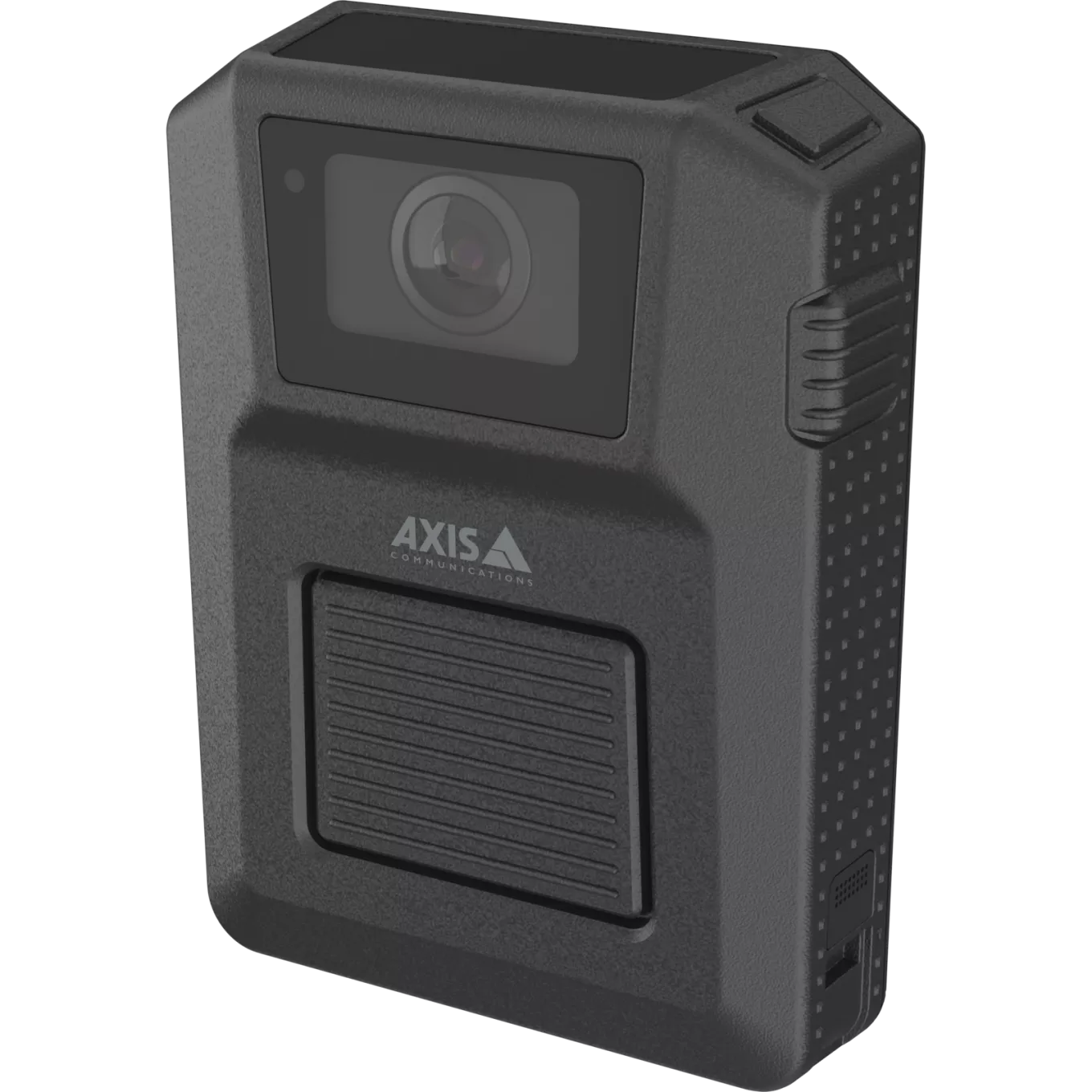 AXIS W102 Body Worn Camera in black color, viewed from left angle