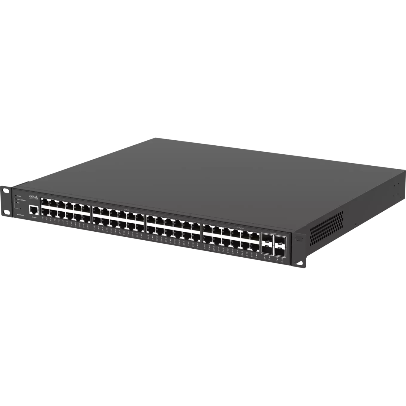 Black AXIS D8248 Managed PoE++ Switch viewed from its left angle