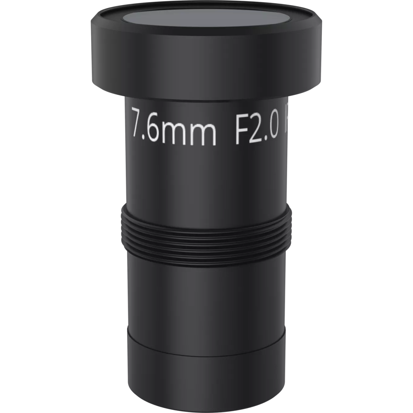 Lens M14 7.6 mm F2.0 IR (黒、正面から見た図)