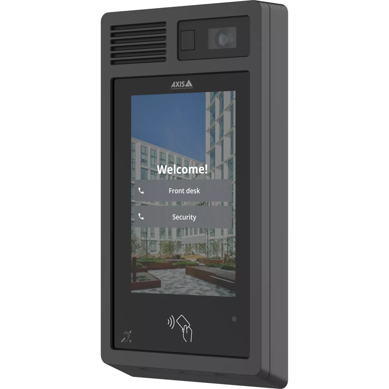 Black AXIS I8307-VE video intercom viewed from its left angle