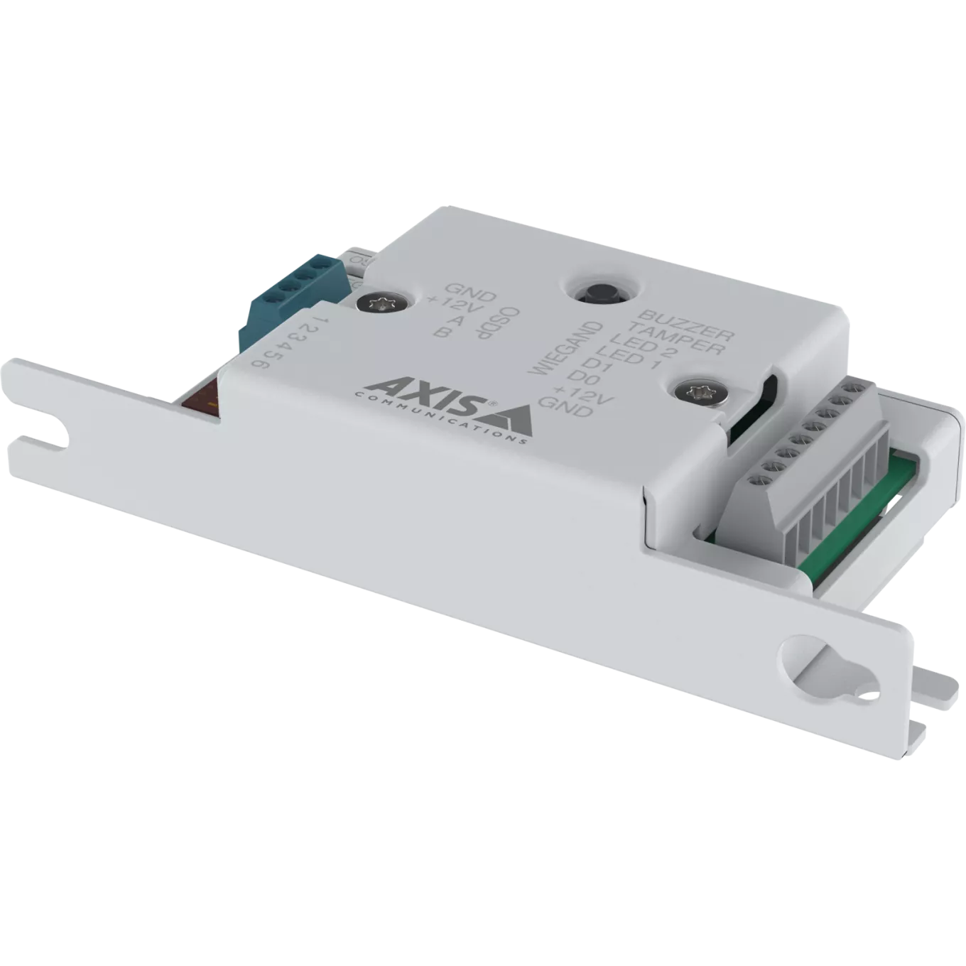 AXIS TA1101-B Wiegand to OSDP Converter viewed from its left