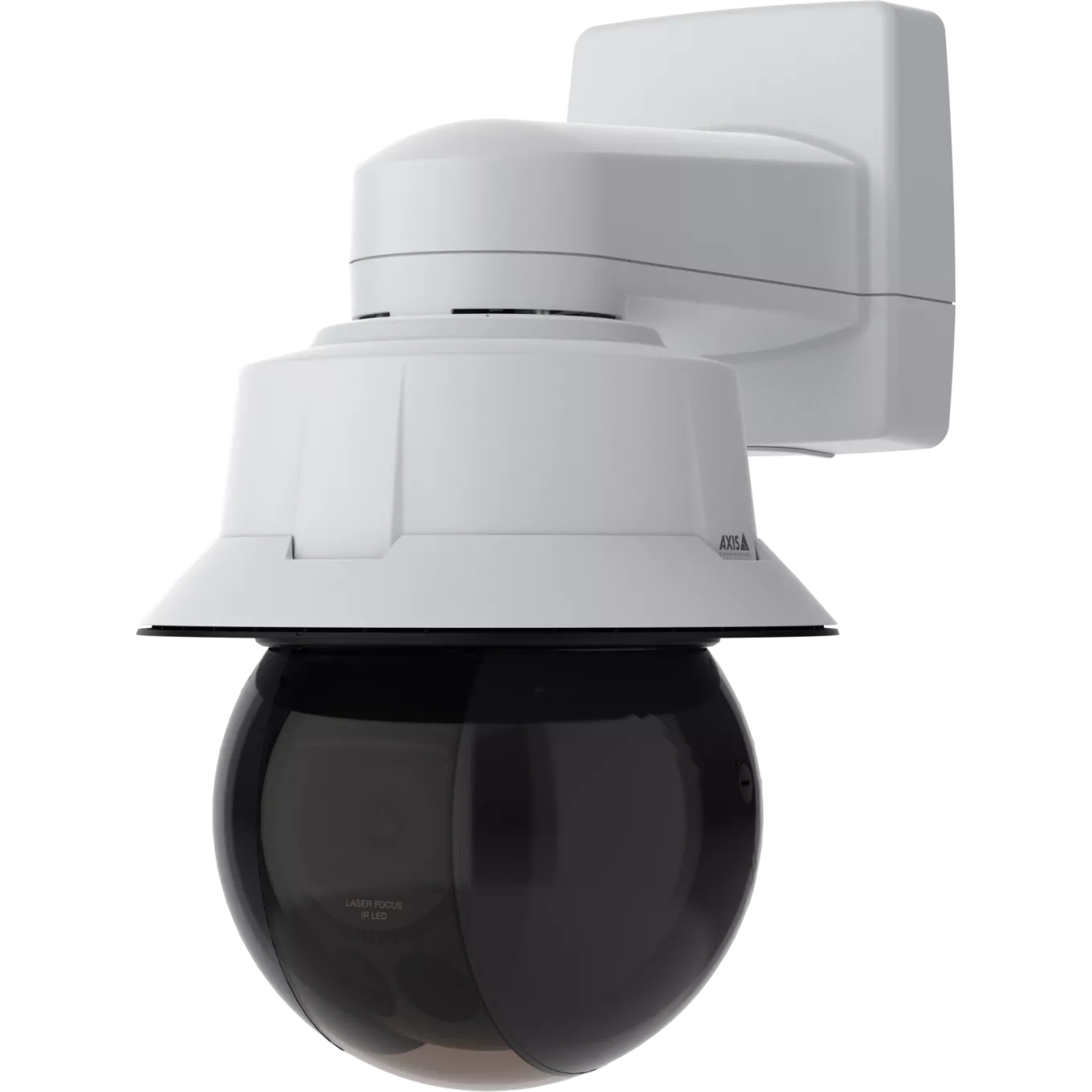PTZ camera with smoked dome wall mount left